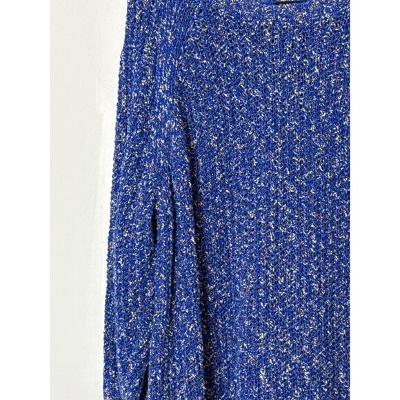 Talbots Plus Open Knit Sweater Tunic Stretch Crew Neck Speckled Blue Boat Neck 3 - Picture 3 of 7